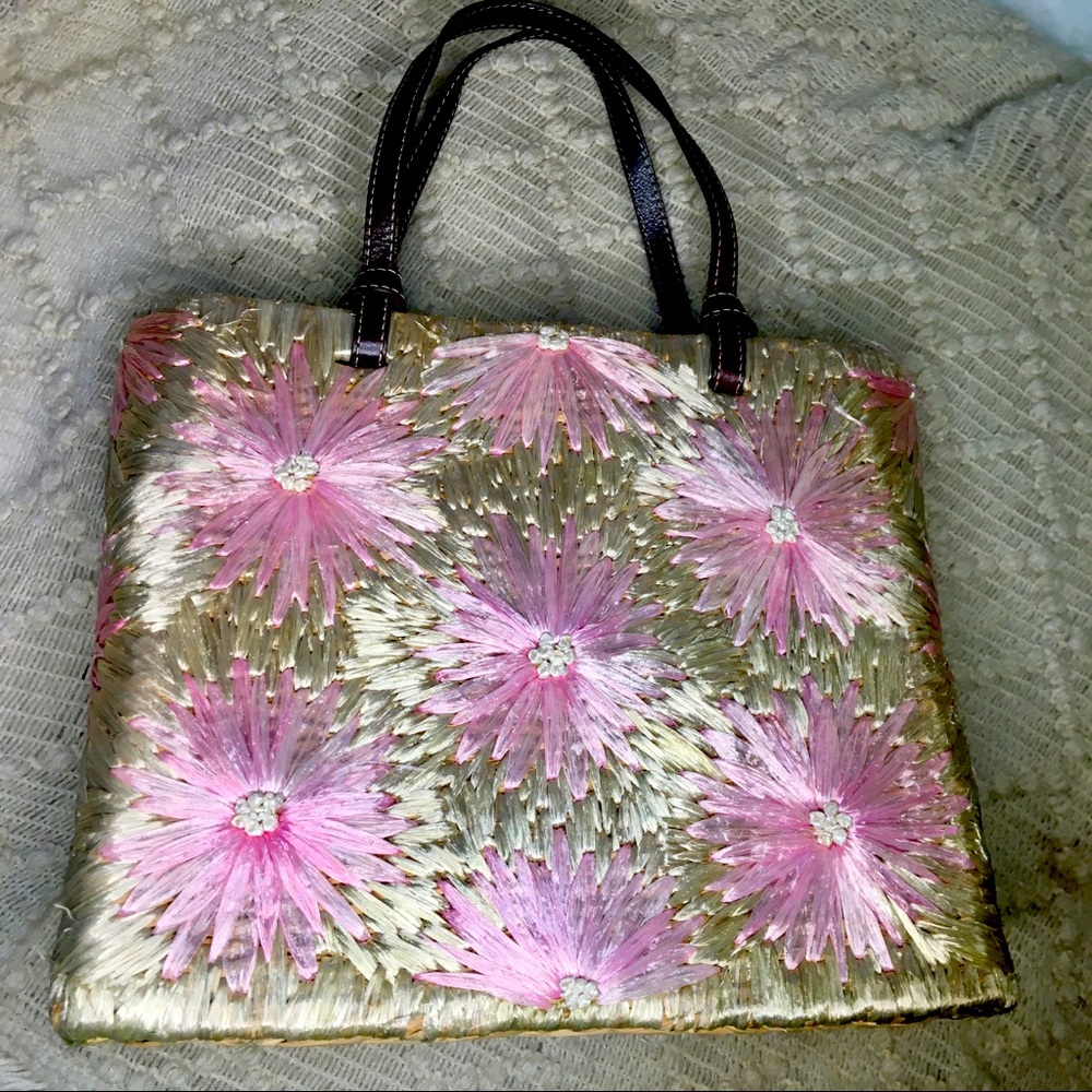 Kate Spade pink and multi-colour raffia tote